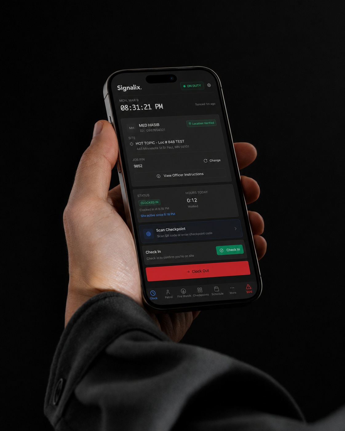 Signalix mobile guard app clock-in